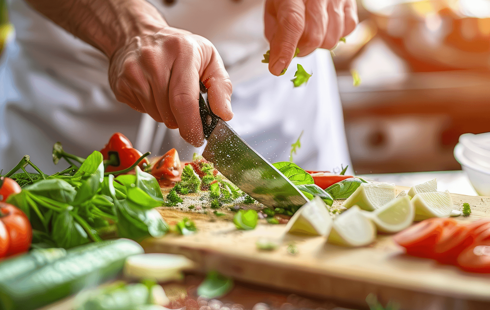 Chef cutting vegetables
